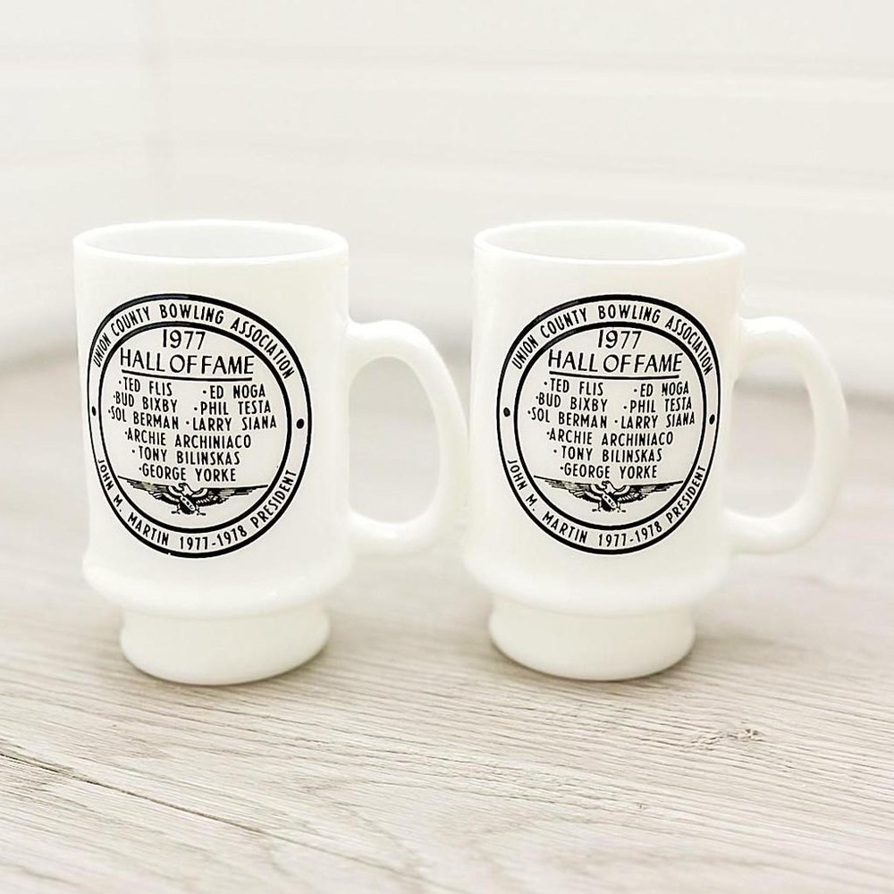 Vintage 1977 Bowling Mugs - Union County‎ Hall of Fame - Set of 2